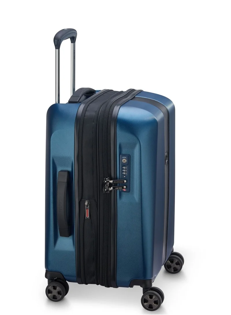 DELSEY Paris Promenade Hard 2.0 55cm Hardcase 4 Double Wheel Expandable Cabin Luggage Trolley Blue
