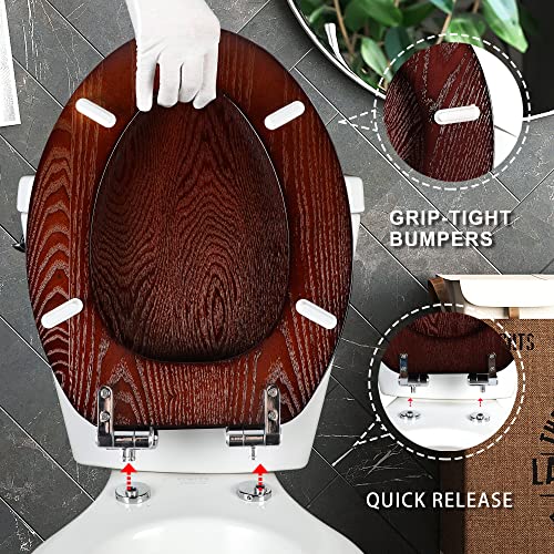 Angel Shield Elongated Wood Toilet Seat with Quiet Close,Easy Clean,Quick-Release Hinges(Elongated,Dark Walnut) - Image 4