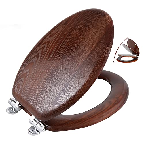 Angel Shield Elongated Wood Toilet Seat with Quiet Close,Easy Clean,Quick-Release Hinges(Elongated,Dark Walnut) - Image 1