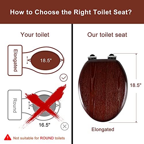 Angel Shield Elongated Wood Toilet Seat with Quiet Close,Easy Clean,Quick-Release Hinges(Elongated,Dark Walnut) - Image 2