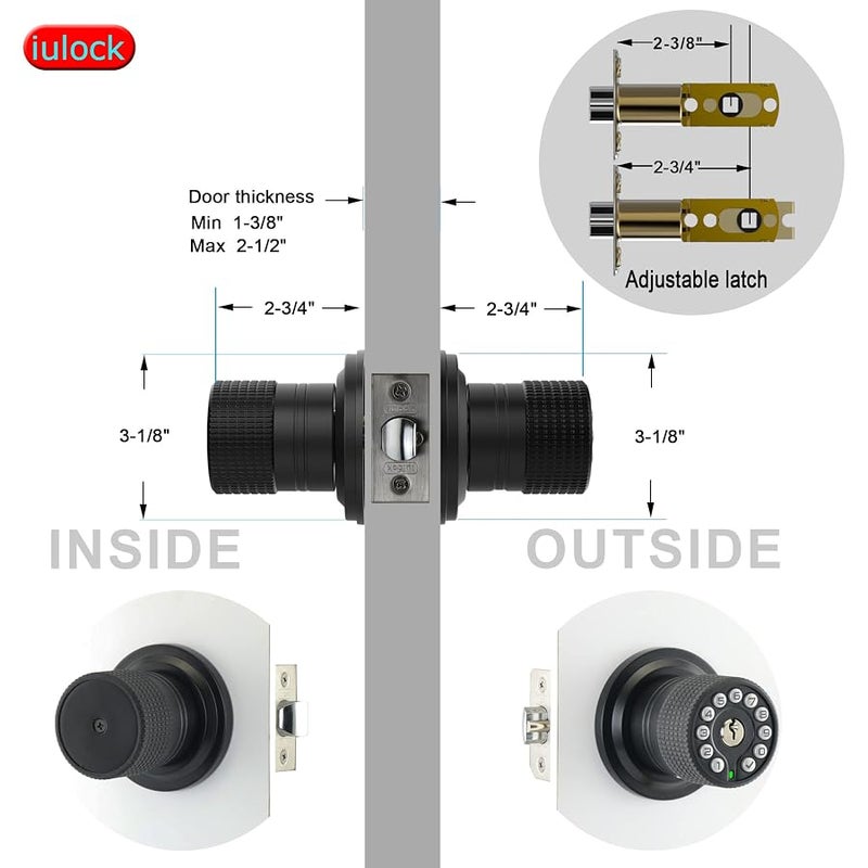 iulock Smart Door Knob with Keypad and Key,Keyless Entry Door Lock with Rubber Grip, Auto Lock,50 User Code,Waterproof, Easy to Install and Program for Bedroom Garage Office Gate (Matte Black) - Image 5