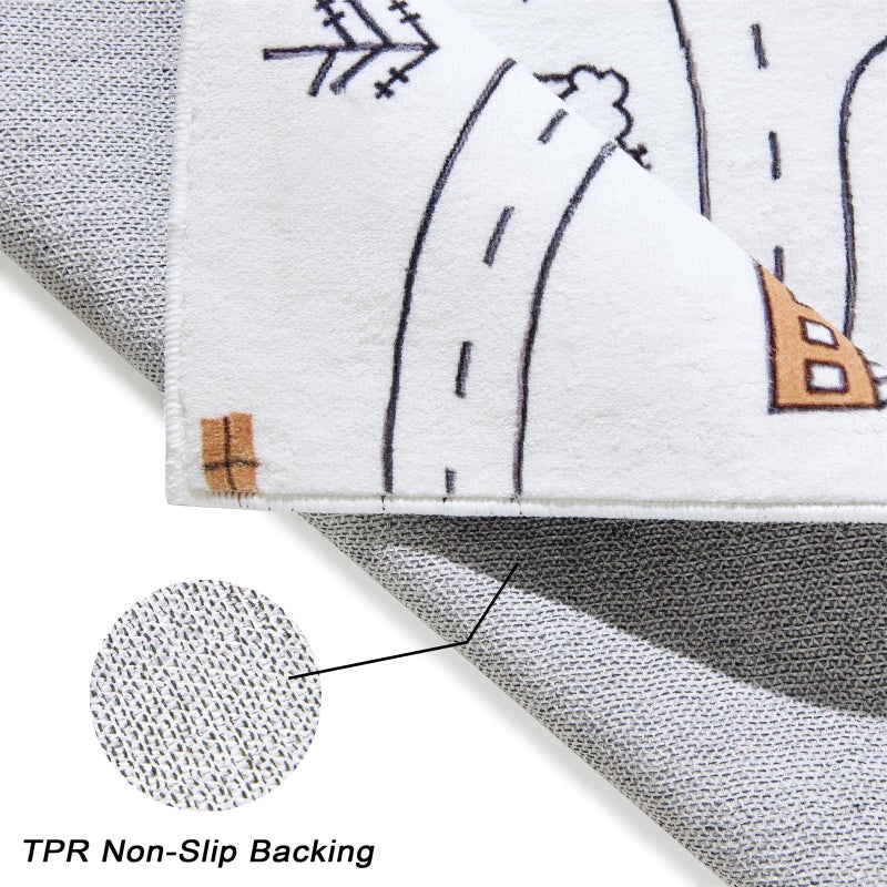 Estmy Washable City Road Map Kids Play Rugs Non Slip, 4x6 Cute Whimsical Nursery Rugs for Girls Boys Bedroom, Thin Pile Soft Stain Resistant Toy Car Play Mat Gift, Fun Classroom Playroom Carpet - Image 4
