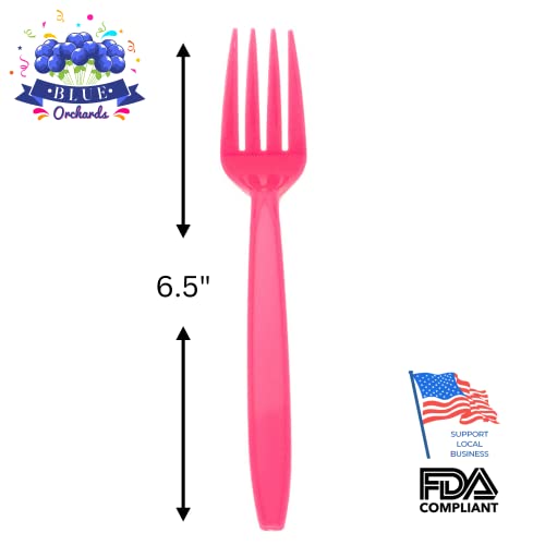 Blue Orchards شوكات بلاستيكية وردية ساخنة (50 قطعة) - شوكات وردية ساخنة للحفلات  أدوات بلاستيكية خفيفة  شوكات ملونة  أدوات بلاستيكية  أدوات مائدة قابلة للتخلص للحفلات  شوكات بلاستيكية للحفلات  بساتين زرقاء - Image 2