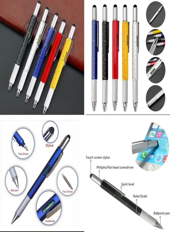 PRETOX Aluminium Unique 6 In 1 Pen Multitool With Ballpoint, Ruler, Screwdriver, Flat Head, Touch-Screen Stylus Pen Mini Multifunction Pen All-In-One Tech-Tool Pen With Refills (1Pcs Multi Color) - Image 4