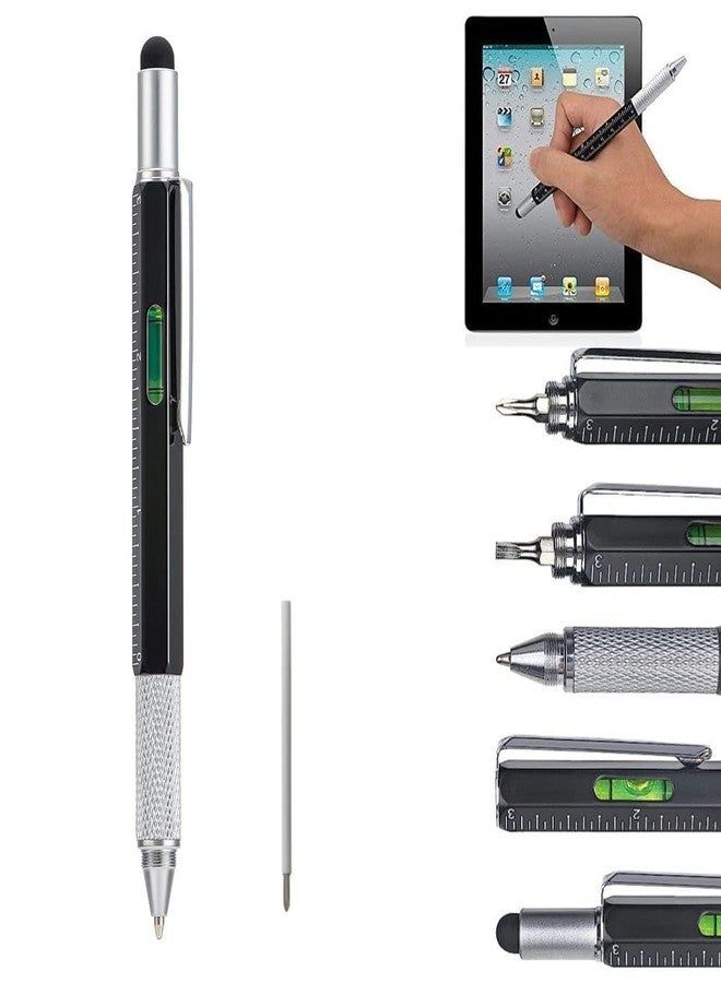 PRETOX Aluminium Unique 6 In 1 Pen Multitool With Ballpoint, Ruler, Screwdriver, Flat Head, Touch-Screen Stylus Pen Mini Multifunction Pen All-In-One Tech-Tool Pen With Refills (1Pcs Multi Color) - Image 1
