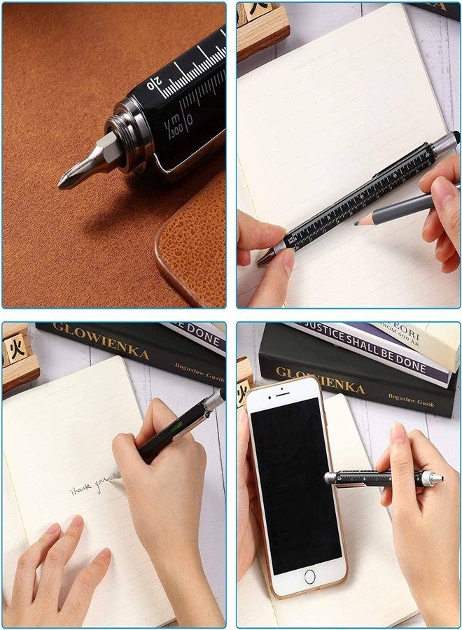 PRETOX Aluminium Unique 6 In 1 Pen Multitool With Ballpoint, Ruler, Screwdriver, Flat Head, Touch-Screen Stylus Pen Mini Multifunction Pen All-In-One Tech-Tool Pen With Refills (1Pcs Multi Color) - Image 3