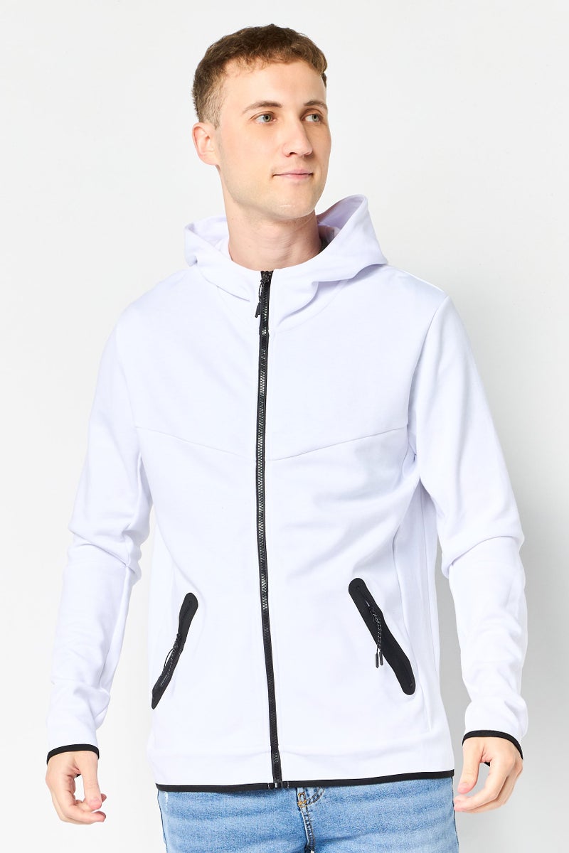 Celio هودي رجالي بأكمام طويلة سادة، أبيض - Image 1