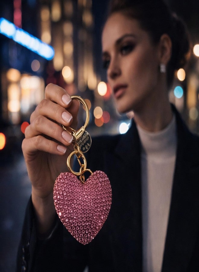 iAccessories Bling 3D Crystal Heart Key Ring | Keychain Pendant Charm for Girls Bags, Wallets and Luggage - Pink - Image 1