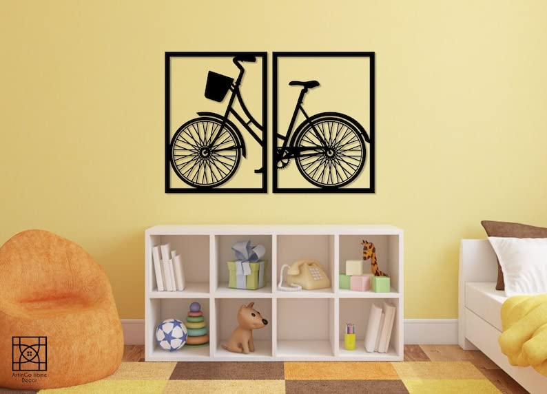 STASH HOUSE Bicycle 2 Panels Wooden Wall Art Natural Wood Veneer Bicycle Wall Decor for Home Decor Art for Bedroom Farm House Housewarming Gift - Image 4