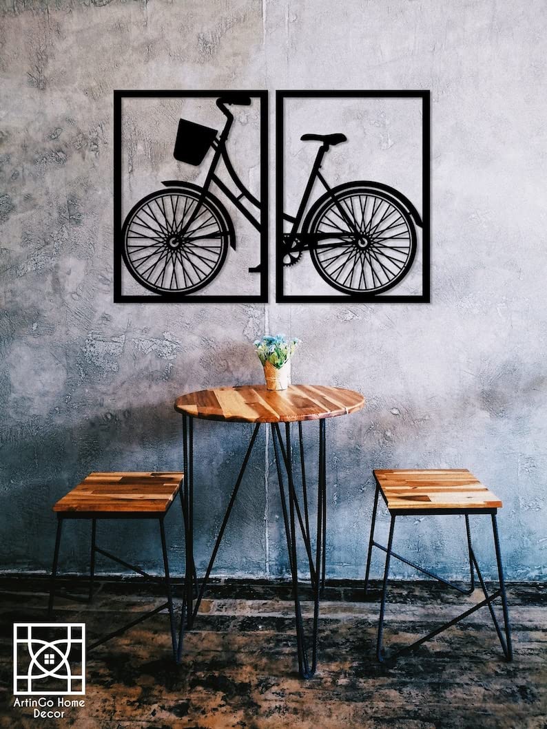 STASH HOUSE Bicycle 2 Panels Wooden Wall Art Natural Wood Veneer Bicycle Wall Decor for Home Decor Art for Bedroom Farm House Housewarming Gift - Image 5