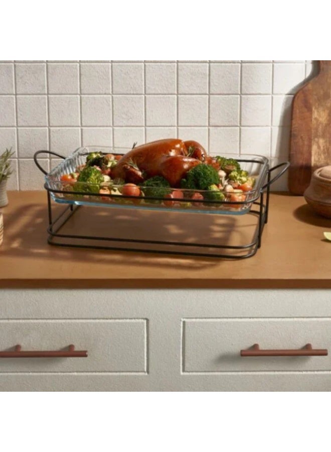 بوركام طاجن زجاجي مستطيل للفرن من بوركام مع حامل أسود مقاس 40×27 سم – صناعة تركية - Image 2