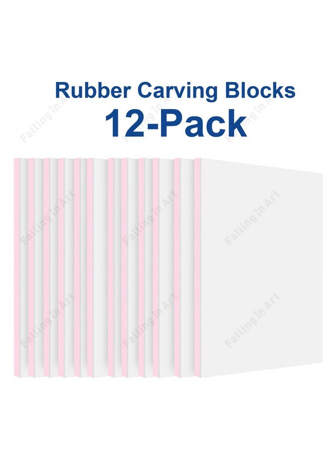 Falling In art - Falling in Art 12 Pack Rubber Carving Block, 4" x 6" Easy Cut Lino Blocks, Soft Linoleum Block for Printmaking, Stamps, Crafts - Image 1