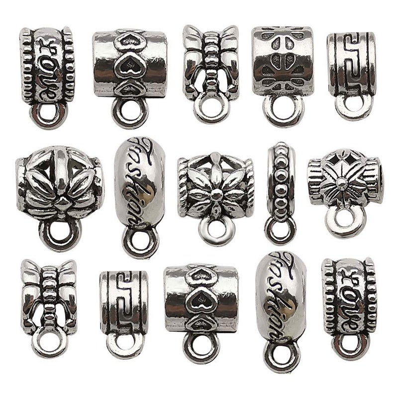 100 pcs Clasp Bail Beads CharmsBail Tube Beads Loose Spacer BeadBead Hanger Charm for Jewelry Making DIY Necklace Bracelet M611