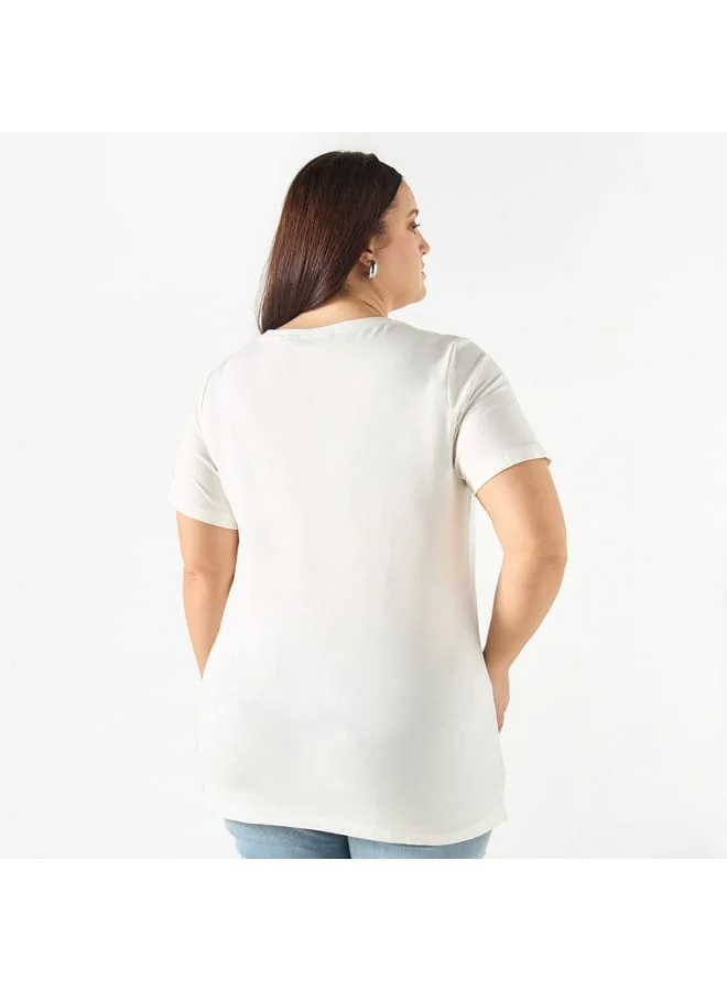 Ulla Popken Plus Size Ulla Popken Printed Round Neck T-shirt with Short Sleeves