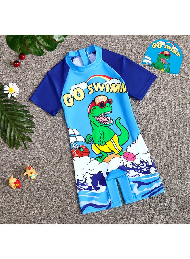 Generic Summer Children's Swimwear Girls' Small And Medium-sized Children's Swimwear Swimwear Cartoon Boys' Short-sleeved Suit-Color:183+hat-Size:M 90-100CM  - Image 1