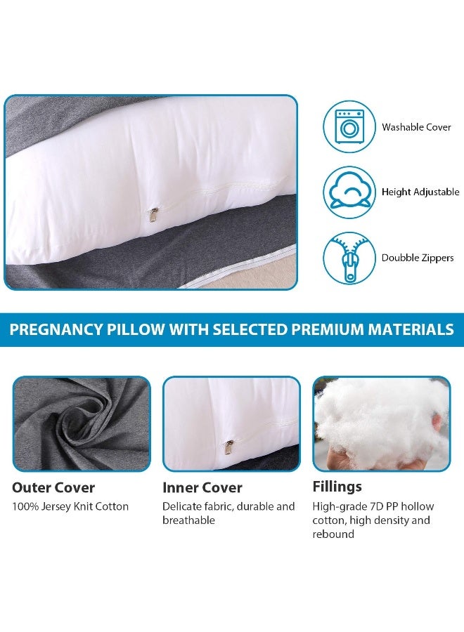 Victostar Pregnancy Pillow,57 inches U Shaped Maternity Pillow with Removable Cover Full Body Pillow Support for Back, HIPS, Legs, Belly (Black Gray) - Image 3