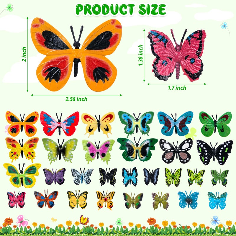 KVCSYAW 38 PCS Plastic Butterflies Toy, Butterfly Action Figures Art Toys, 38 Styles Colorful Lifelike Interactive Butterfly Decoration for Kindergarten, School Education and Animal Themed Party Decor - Image 2