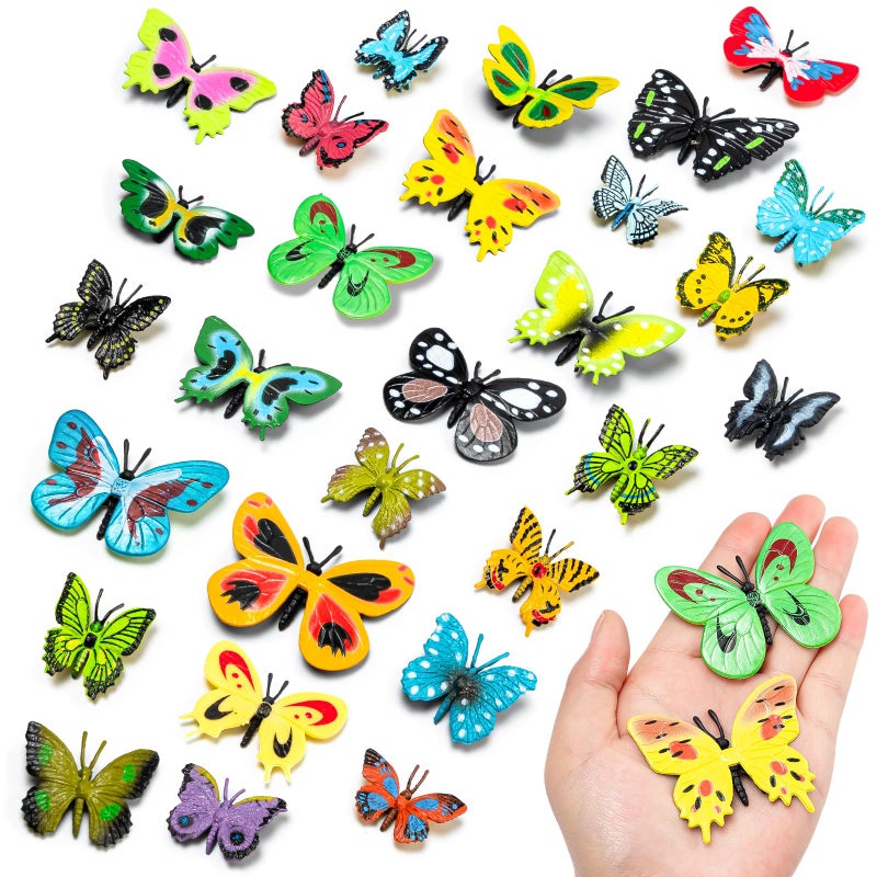 KVCSYAW 38 PCS Plastic Butterflies Toy, Butterfly Action Figures Art Toys, 38 Styles Colorful Lifelike Interactive Butterfly Decoration for Kindergarten, School Education and Animal Themed Party Decor - Image 1