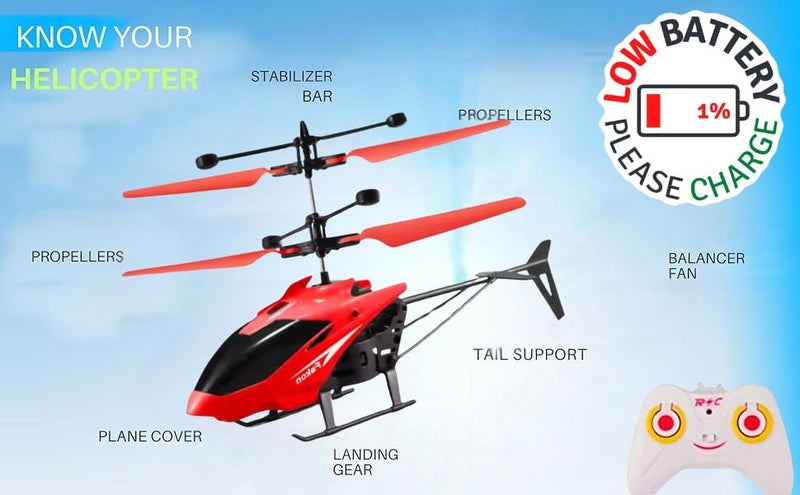 VRION® Helicopteer for 6 + Years Boys Indoor and Outdoor Helicopteer, Palm Sensing Helicopteer with led Lights Birthday,Chiristmas,Xmas Gifts(Pack of 1) (RED) - Image 2