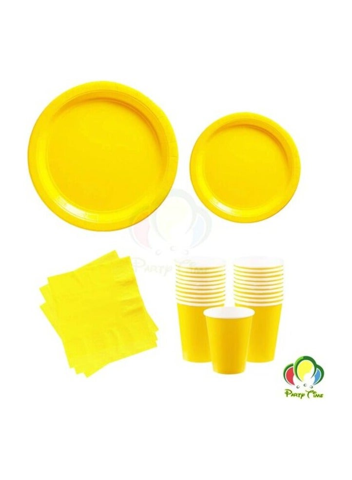 Party Time 48-Pieces Complete Party Pack Yellow 9" Dinner Paper Plates , 7" Dessert Paper Plates, 9 oz Cups, 2 Ply Napkins - Birthday Party Tableware Set, Yellow Party Theme