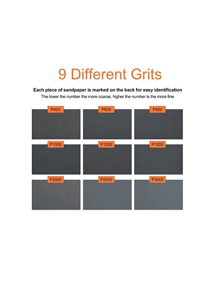 36 Sheets Sandpaper, Premium Wet Dry Waterproof Sand Paper, 400 to 3000 Assorted Grit Sanding Paper for Wood Furniture Finishing, Metal Sanding and Automotive Polishing - Image 2