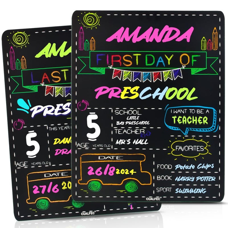 Personalized First Day and Last Day of School Sign 13 x 16 Large Chalkboard Style Photo Prop Back to School Supplies 2 Pcs