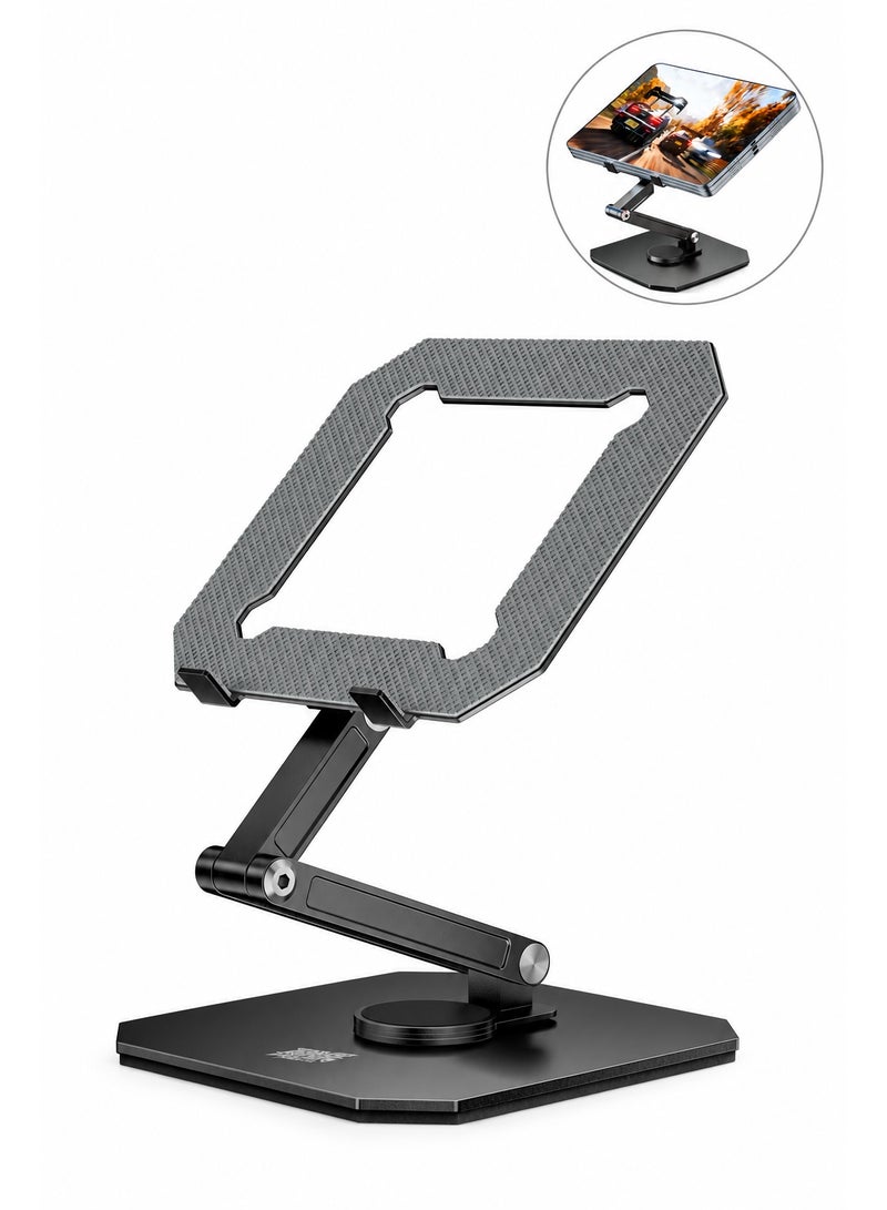 piva Tablet Stand PIVA All-Metal Gaming Tablet Stand, 360° Rotating Adjustable iPad Holder with 180° Multi-Angle Hinges, Heavy-Duty Weighted Base, Foldable Desktop Stand, Open Cooling Design for iPad, Tablets, Gaming, Work & Study - Image 1