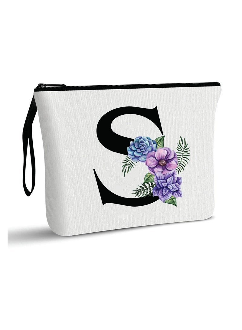 برينت شوب فور مي حقيبة مكياج للسفر بحروف أولية للنساء هدايا عيد ميلاد فريدة للأم - حقيبة مستحضرات تجميل لوصيفة العروس - هدايا حقيبة مكياج أولية من القماش مع سحاب (S) - Image 1
