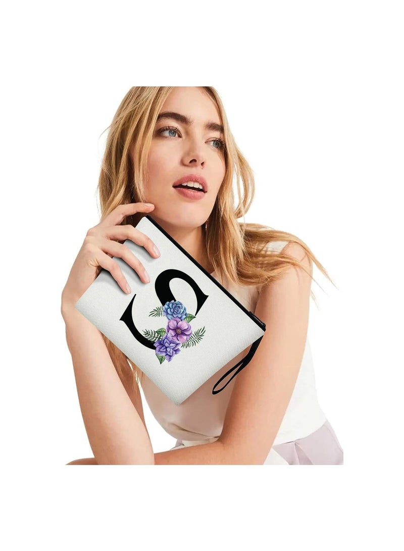 برينت شوب فور مي حقيبة مكياج للسفر بحروف أولية للنساء هدايا عيد ميلاد فريدة للأم - حقيبة مستحضرات تجميل لوصيفة العروس - هدايا حقيبة مكياج أولية من القماش مع سحاب (S) - Image 4