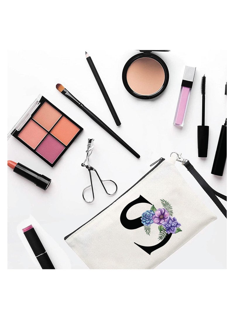 برينت شوب فور مي حقيبة مكياج للسفر بحروف أولية للنساء هدايا عيد ميلاد فريدة للأم - حقيبة مستحضرات تجميل لوصيفة العروس - هدايا حقيبة مكياج أولية من القماش مع سحاب (S) - Image 2