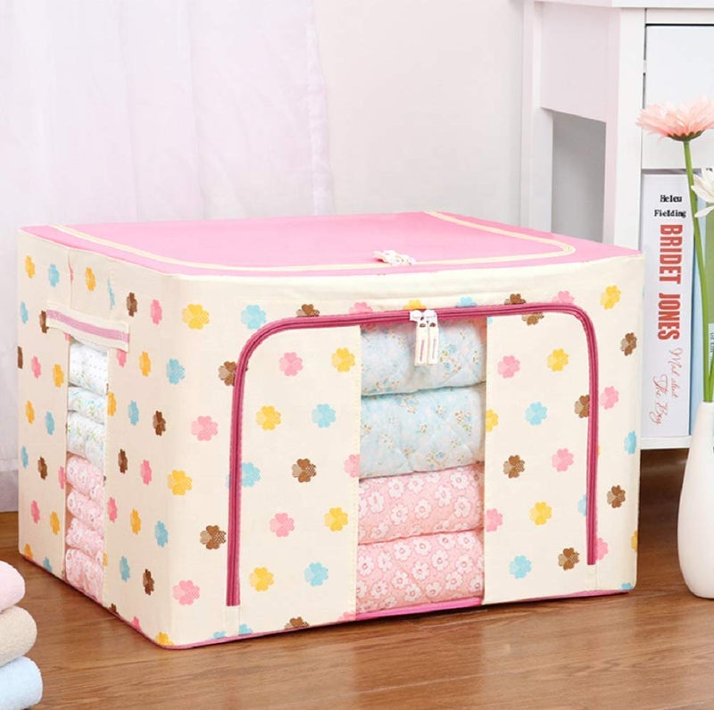 Kresal Kresal Storage Bins Boxes Foldable Stackable Container Organizer Metal Frame Basket Set with Large Clear Window Carry Handles for BeddingClothesClosets BedroomsMulti Color And Design  - Image 1
