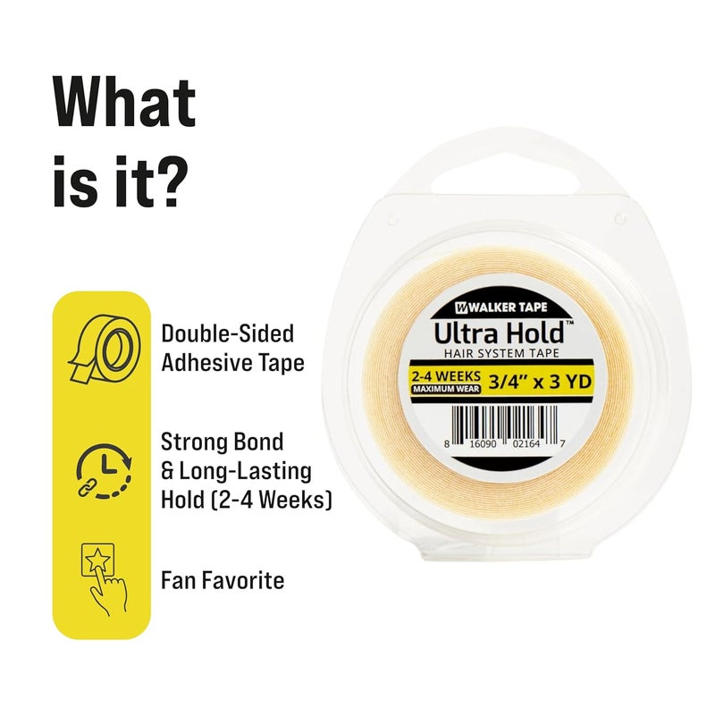SAFEHOLD شريط ووكر تيب الترا هولد المقاوم للماء مزدوج الجوانب لنظام الشعر - تثبيت قوي لمدة 2-4 أسابيع، مقاوم لجميع الأحوال الجوية، 3/4 بوصة × 3 ياردات - سهل الاستخدام والتنظيف، ملائم ومريح للشعر المستعار والتوبيهات - Image 2