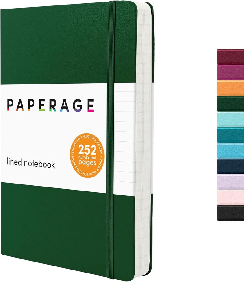 ببرج دفتر يوميات PAPERAGE مسطر، دفتر يوميات بغلاف صلب للنساء والرجال، 252 صفحة، (5.6 بوصة × 8 بوصة)، دفتر يوميات مسطر للكلية للعمل، مستلزمات المدرسة وتدوين الملاحظات، (أخضر داكن) - Image 1