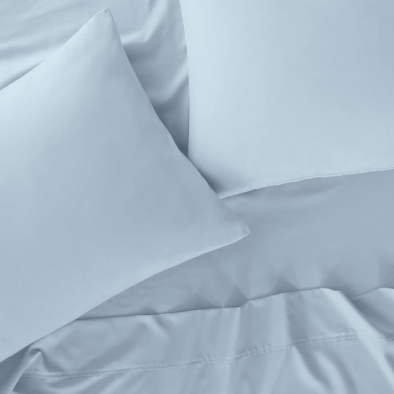 Serta Simply Clean Super Soft Hypoallergenic Stain Resistant Deep Pocket 3 Pieces Solid Bed Sheet Set, Twin, Light Blue - Image 2
