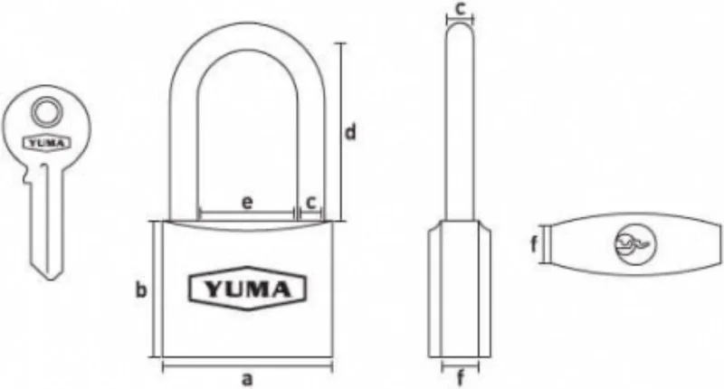 Yuma Long Hook Brass Padlock 50 mm Double Sided Silver - White 1 Piece