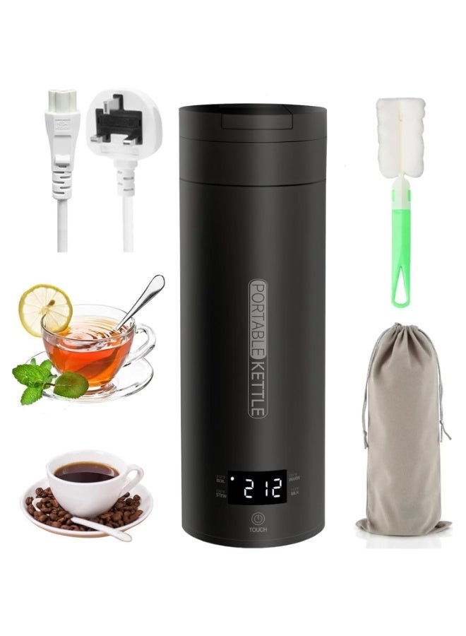 Naxifly Portable Electric Kettle for Travel, 450ML Water Boiler Tea Kettle with 4 Variable Presets, 316 Stainless Steel, Auto Shut Off & Boil Dry Protection, for Coffee Milk Tea（Black） - Image 1