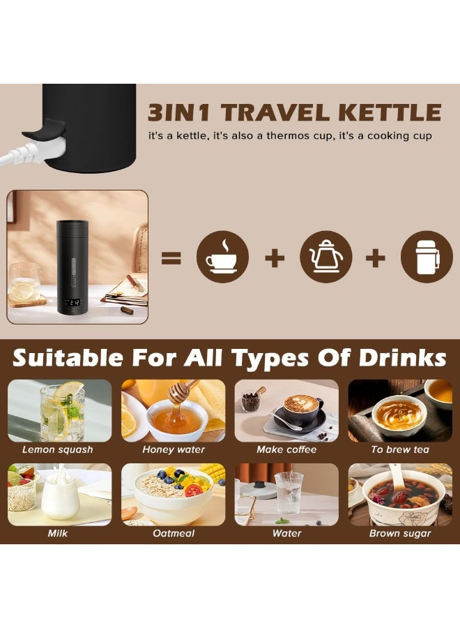 Naxifly Portable Electric Kettle for Travel, 450ML Water Boiler Tea Kettle with 4 Variable Presets, 316 Stainless Steel, Auto Shut Off & Boil Dry Protection, for Coffee Milk Tea（Black） - Image 2