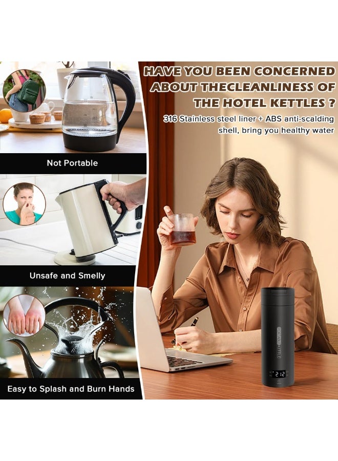 Naxifly Portable Electric Kettle for Travel, 450ML Water Boiler Tea Kettle with 4 Variable Presets, 316 Stainless Steel, Auto Shut Off & Boil Dry Protection, for Coffee Milk Tea（Black） - Image 3