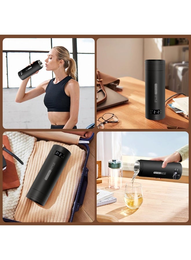 Naxifly Portable Electric Kettle for Travel, 450ML Water Boiler Tea Kettle with 4 Variable Presets, 316 Stainless Steel, Auto Shut Off & Boil Dry Protection, for Coffee Milk Tea（Black） - Image 5