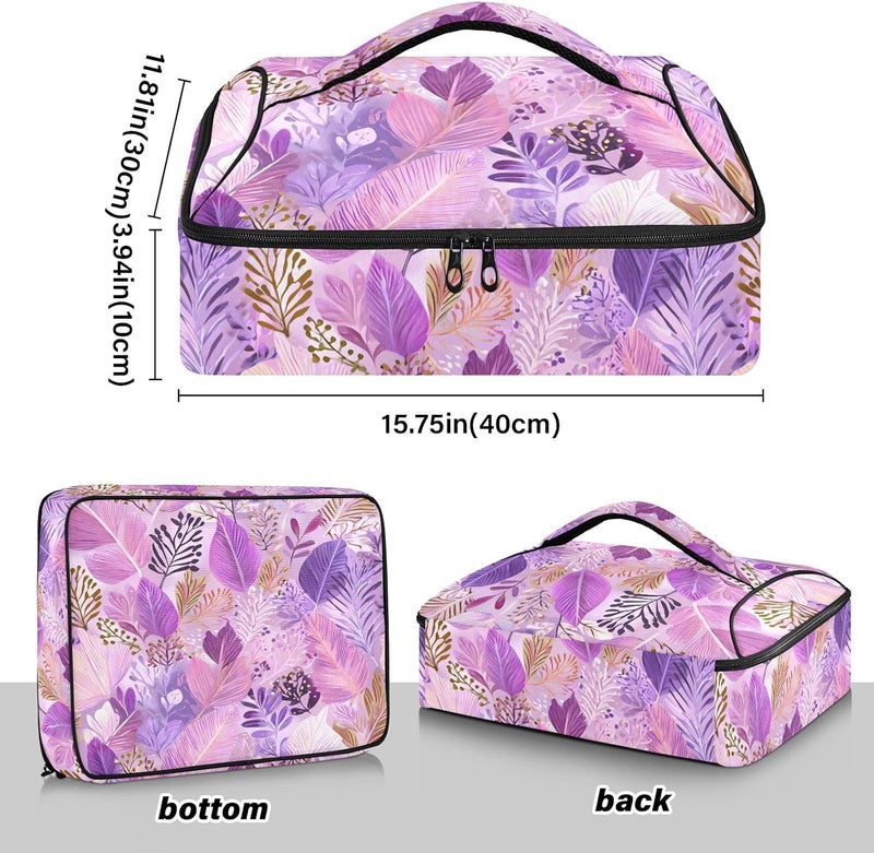 ElliTarr Casserole Carrier Insulated Casserole Dish Carrier Thermal Food Warmer Bag Lasagna Holder Lugger Tote Potluck Containers for Travel Picnic Party Boho Pink Leaf - Image 3