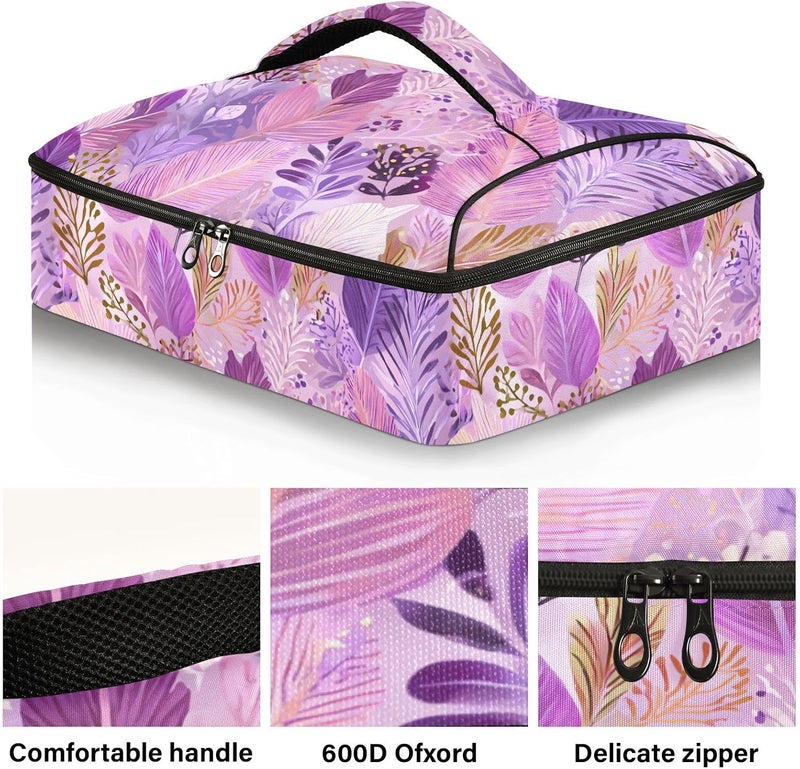 ElliTarr Casserole Carrier Insulated Casserole Dish Carrier Thermal Food Warmer Bag Lasagna Holder Lugger Tote Potluck Containers for Travel Picnic Party Boho Pink Leaf - Image 2