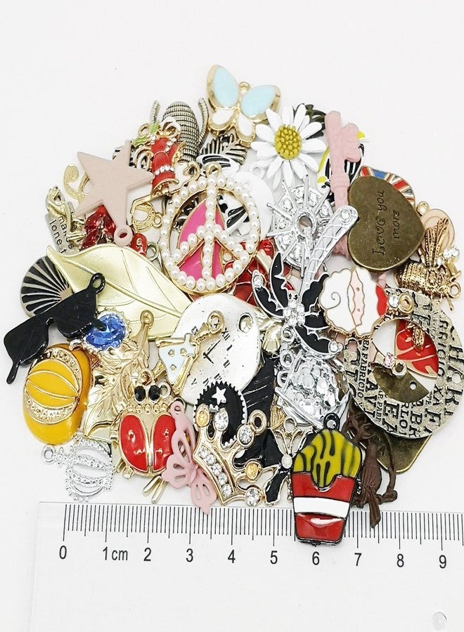 Chenkou Craft Wholesale 50pcs Lots Mix Alloy Resin Rhinestone Flowers Pendants Charms Beads Bracelet Necklace Jewelry Findings-Halloween Christmas Mother's Day Valentine's Day (Random 50pcs) - Image 2