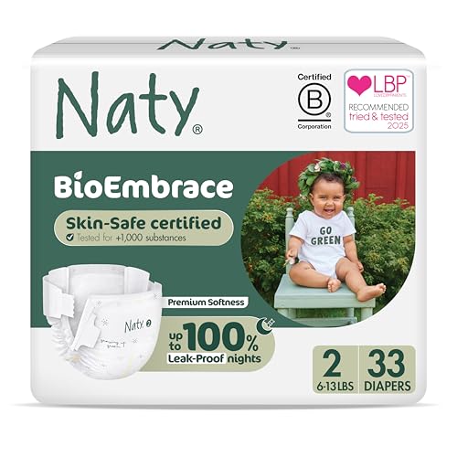 Naty BioEmbrace Baby Newborn Diapers Sensitive Skin Safe Certified Leak Protection up to 100 PlantBased Teddy Softness Premium Comfort ChlorineFree Size 2 613 lbs 33 Count