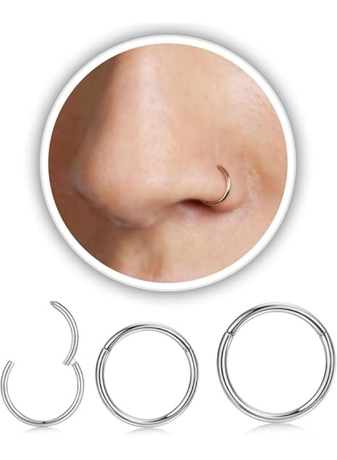 20G Silver Nose Rings Hoop Sets, Hypoallergenic 316L Surgical Steel Nose Piercing Hoops for Men Women - Image 1