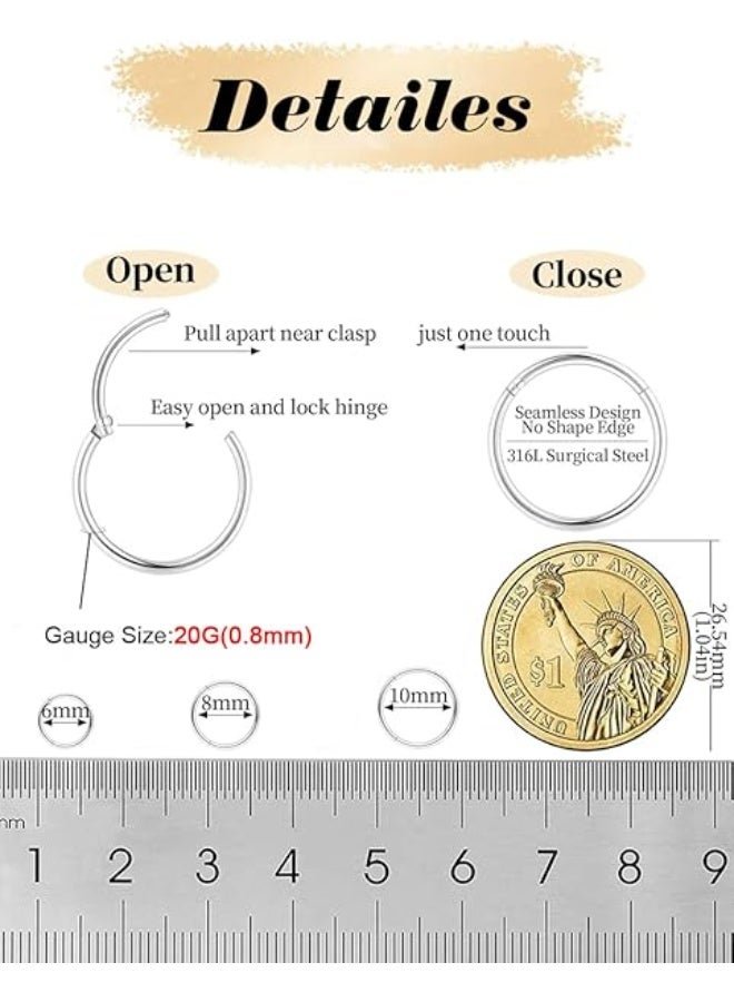 20G Silver Nose Rings Hoop Sets, Hypoallergenic 316L Surgical Steel Nose Piercing Hoops for Men Women - Image 2