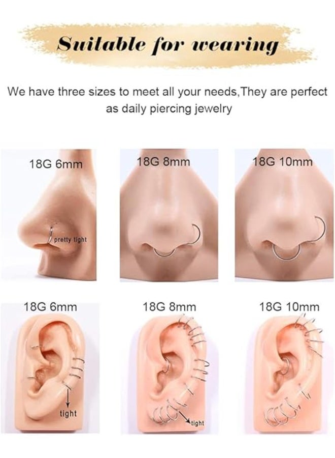 20G Silver Nose Rings Hoop Sets, Hypoallergenic 316L Surgical Steel Nose Piercing Hoops for Men Women - Image 3