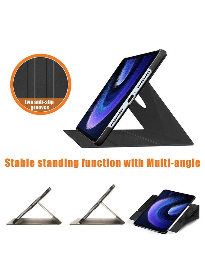 أوشن حالة شياومي مي باد 6/6 برو, متعدد الوظائف غطاء الجلد الذكي مع ميزة النوم التلقائي اليقظ, قلابة صغيرة جدًا قلابة غطاء حقيبة خفيفة الوزن متوافق مع شياومي باد 6/6 برو, أسود - Image 3