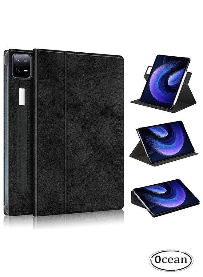 أوشن حالة شياومي مي باد 6/6 برو, متعدد الوظائف غطاء الجلد الذكي مع ميزة النوم التلقائي اليقظ, قلابة صغيرة جدًا قلابة غطاء حقيبة خفيفة الوزن متوافق مع شياومي باد 6/6 برو, أسود - Image 1