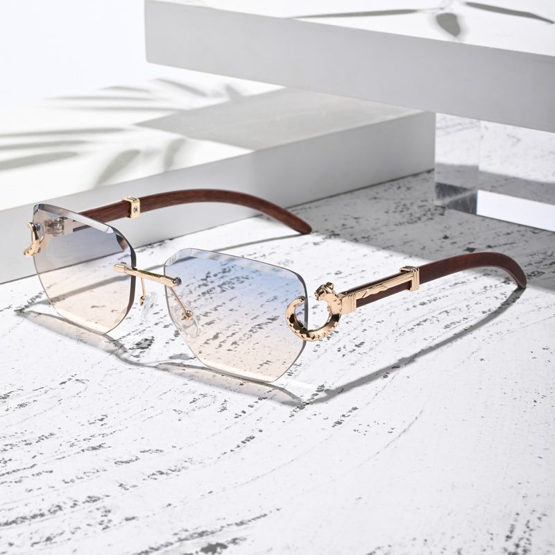 Rimless Edge-Cut Unique Temple Pattern Design Unisex Sunglasses Exclusive Bq8102 - Image 2