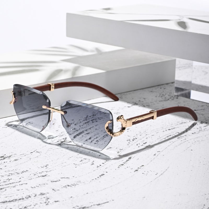 Rimless Edge-Cut Unique Temple Pattern Design Unisex Sunglasses Exclusive Bq8102 - Image 5